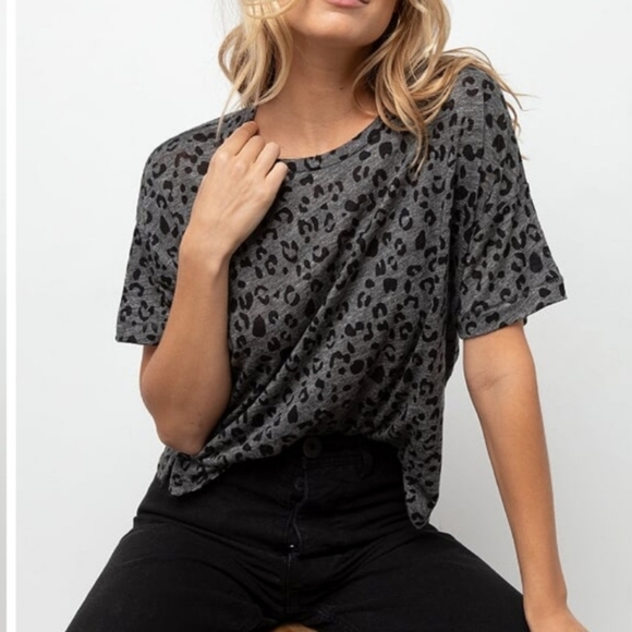 Rails Roman Shirt Charcoal Leopard Print Linen Blend Boxy Tee M - Picture 1 of 11